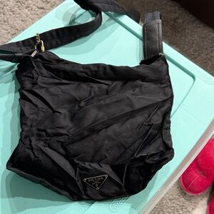 Prada Black Nylon Crossbody Shoulder Bag with Gold Accents